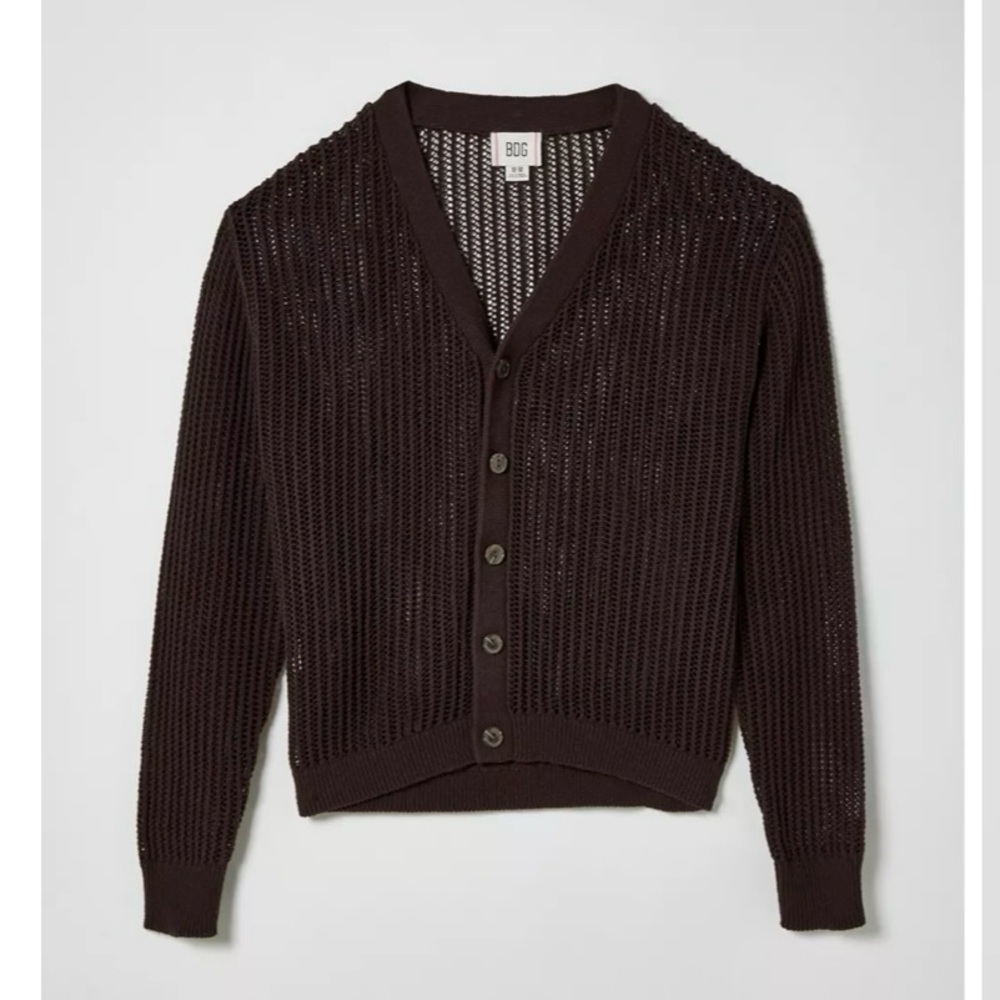 URBAN OUTFITTERS BDG Beach Cardigan Dark Brown Sz Medium NWOT V-neck Open Knit